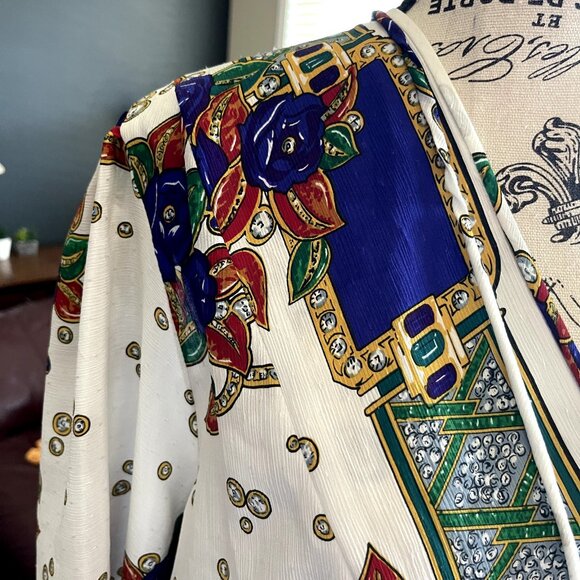 Vintage 80's DIANE FREIS Boho Dress Georgette Midi Floral Paisley Scarf M/L - Picture 12 of 16